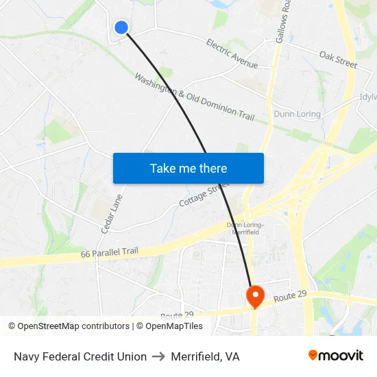 Navy Federal Credit Union to Merrifield, VA map