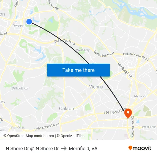 N Shore Dr @ N Shore Dr to Merrifield, VA map