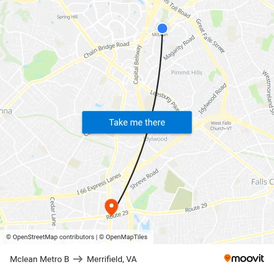 Mclean Metro B to Merrifield, VA map
