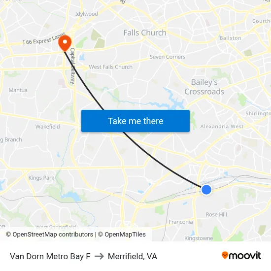 Van Dorn Metro Bay F to Merrifield, VA map