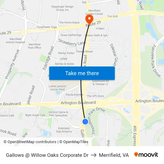 Gallows @ Willow Oaks Corporate Dr to Merrifield, VA map