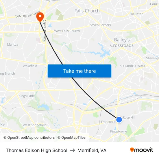 Thomas Edison High School to Merrifield, VA map