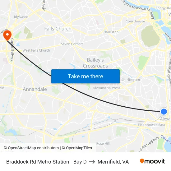 Braddock Rd Metro Station - Bay D to Merrifield, VA map