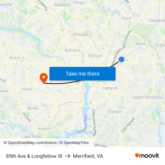 85th Ave & Longfellow St to Merrifield, VA map