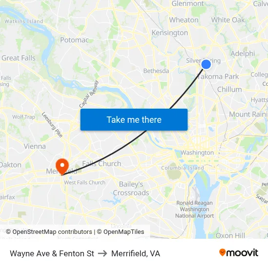Wayne Ave & Fenton St to Merrifield, VA map