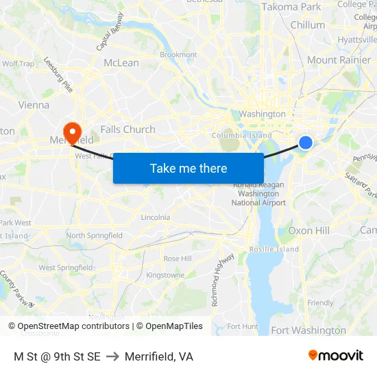 M St @ 9th St SE to Merrifield, VA map