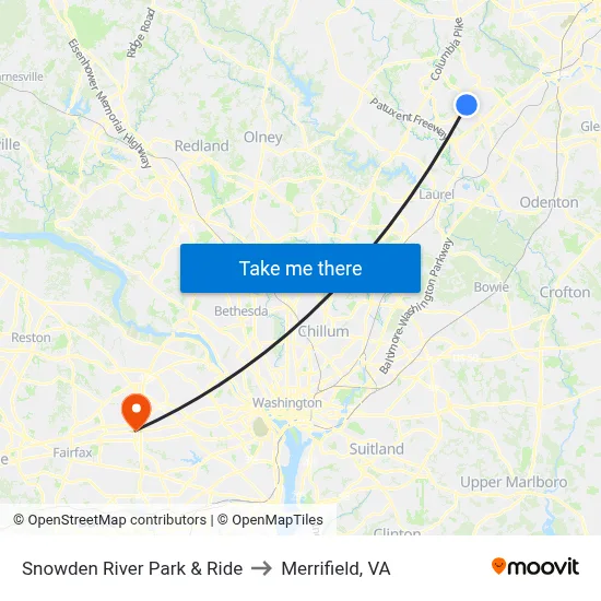 Snowden River Park & Ride to Merrifield, VA map