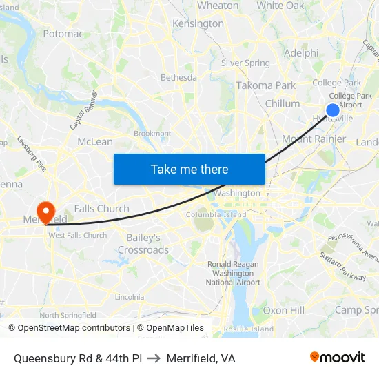 Queensbury Rd & 44th Pl to Merrifield, VA map