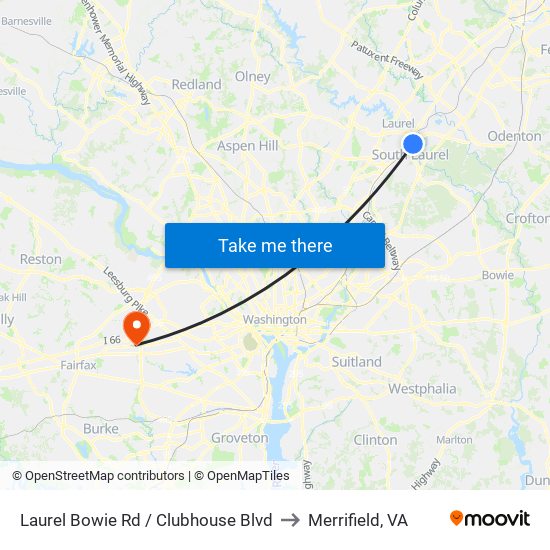 Laurel Bowie Rd / Clubhouse Blvd to Merrifield, VA map