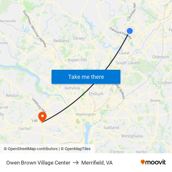 Owen Brown Village Center to Merrifield, VA map