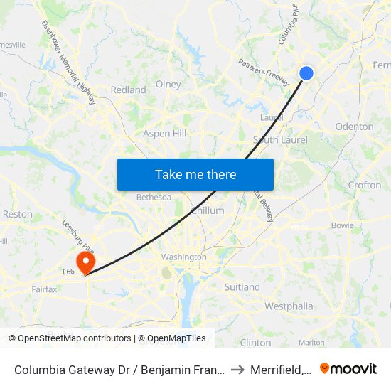 Columbia Gateway Dr / Benjamin Franklin Dr to Merrifield, VA map