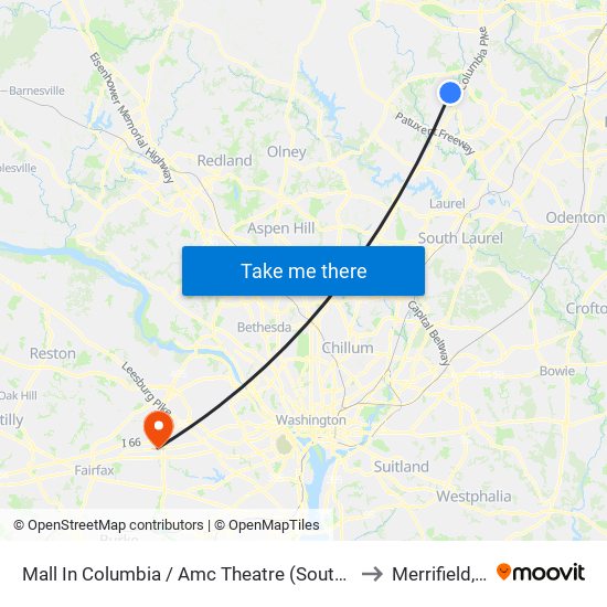 Mall In Columbia / Amc Theatre (Southbound) to Merrifield, VA map