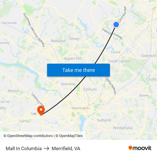 Mall In Columbia to Merrifield, VA map