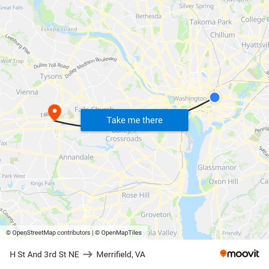 H St And 3rd St NE to Merrifield, VA map