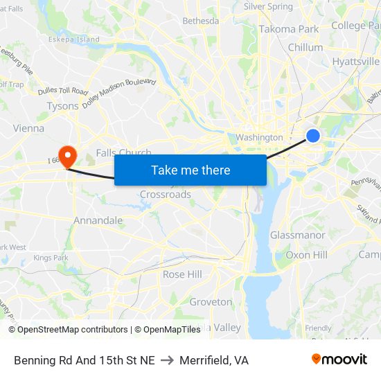 Benning Rd And 15th St NE to Merrifield, VA map