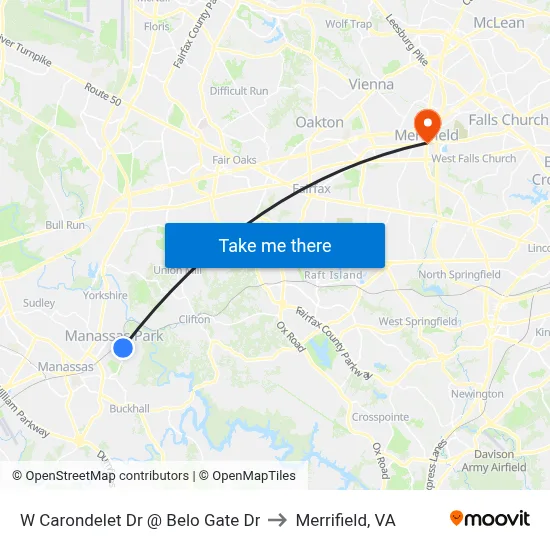 W Carondelet Dr @ Belo Gate Dr to Merrifield, VA map