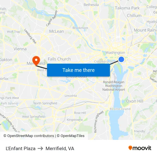 L'Enfant Plaza to Merrifield, VA map