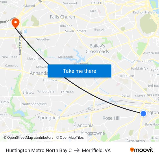 Huntington Metro North Bay C to Merrifield, VA map