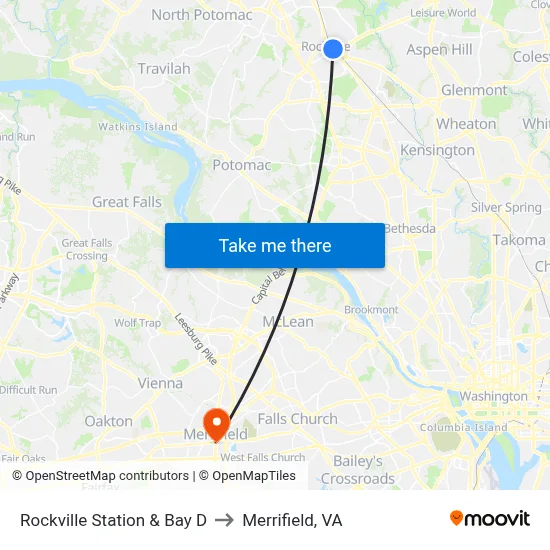 Rockville Station & Bay D to Merrifield, VA map