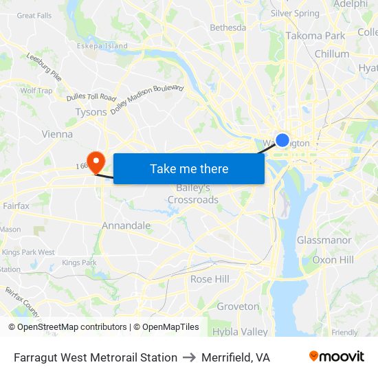 Farragut West  Metrorail Station to Merrifield, VA map