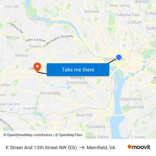 K Street And 13th Street NW (Eb) to Merrifield, VA map