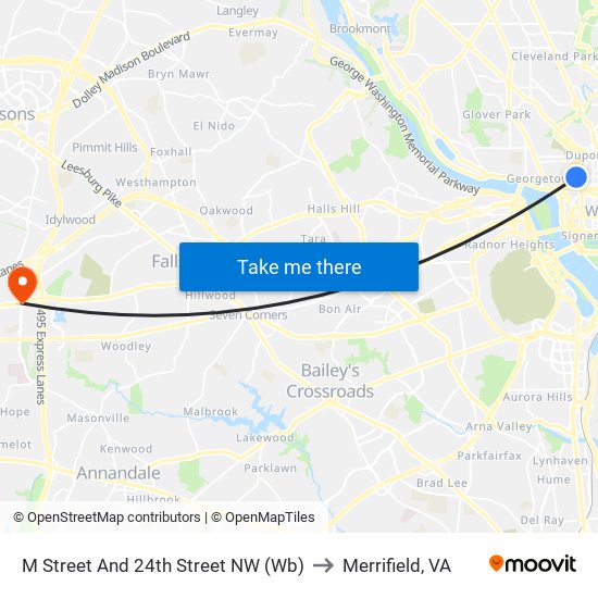 M Street And 24th Street NW (Wb) to Merrifield, VA map