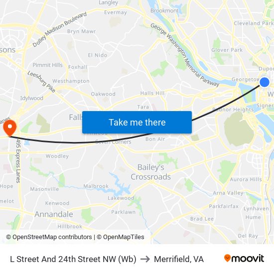 L Street And 24th Street NW (Wb) to Merrifield, VA map