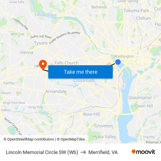 Lincoln Memorial Circle SW (Wb) to Merrifield, VA map