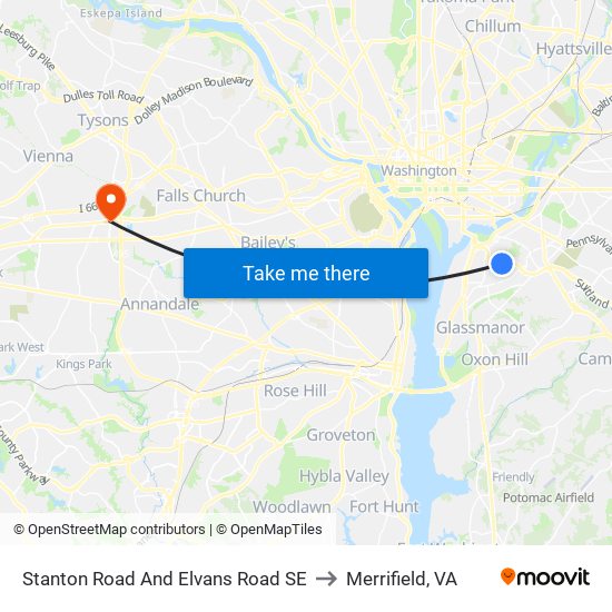 Stanton Road And Elvans Road SE to Merrifield, VA map