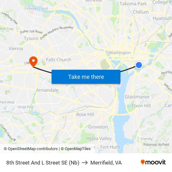 8th Street And L Street SE (Nb) to Merrifield, VA map