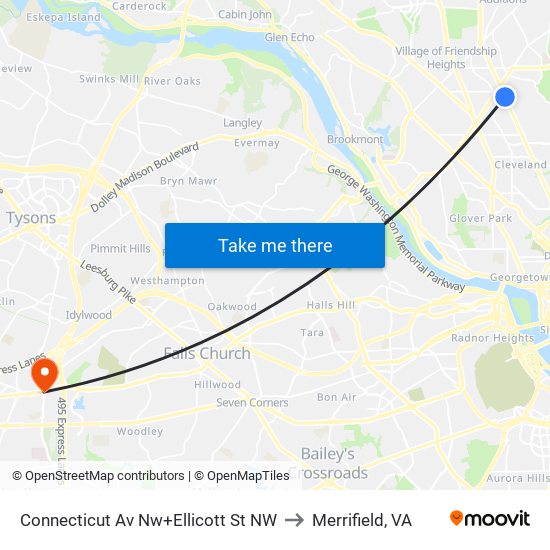 Connecticut Av Nw+Ellicott St NW to Merrifield, VA map