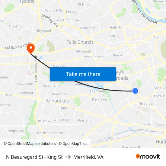 N Beauregard St+King St to Merrifield, VA map