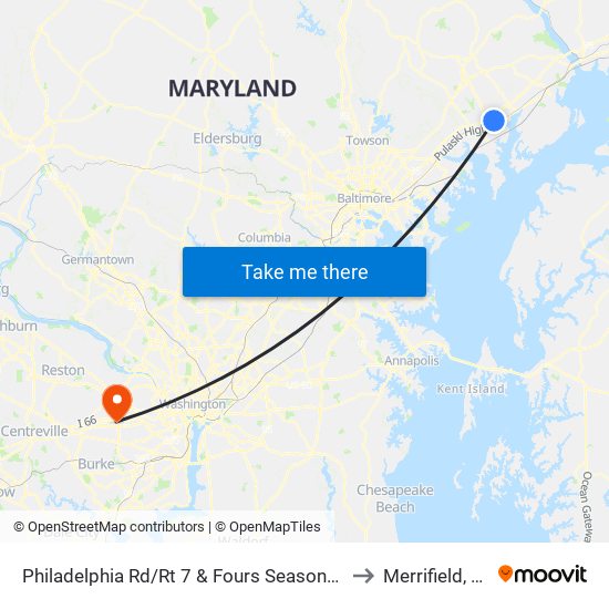 Philadelphia Rd/Rt 7 & Fours Seasons Dr to Merrifield, VA map