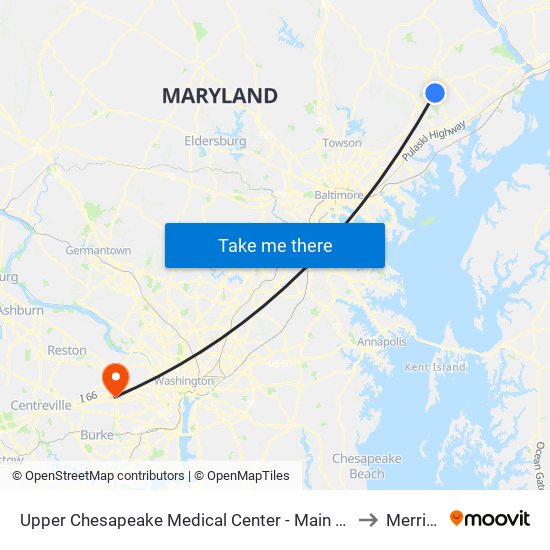 Upper Chesapeake Medical Center - Main Entrance (500 Upper Chesapeake Dr) to Merrifield, VA map