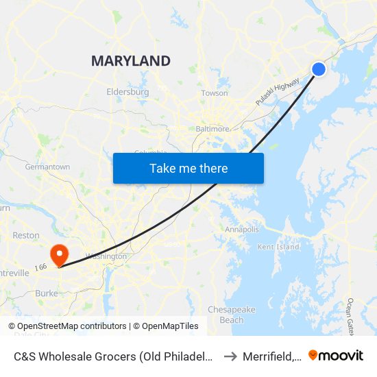 C&S Wholesale Grocers (Old Philadelphia Rd) to Merrifield, VA map