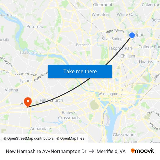 New Hampshire Av+Northampton Dr to Merrifield, VA map