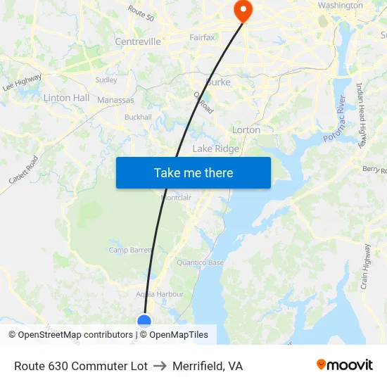 Route 630 Commuter Lot to Merrifield, VA map