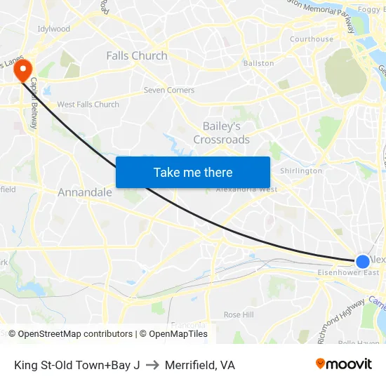 King St-Old Town+Bay J to Merrifield, VA map