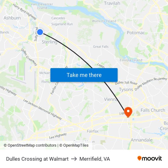 Dulles Crossing at Walmart to Merrifield, VA map