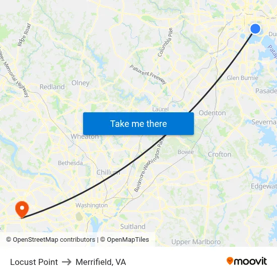 Locust Point to Merrifield, VA map