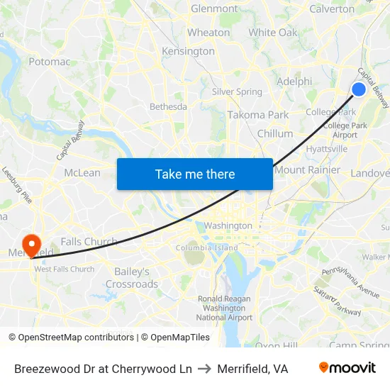Breezewood Dr at Cherrywood Ln to Merrifield, VA map