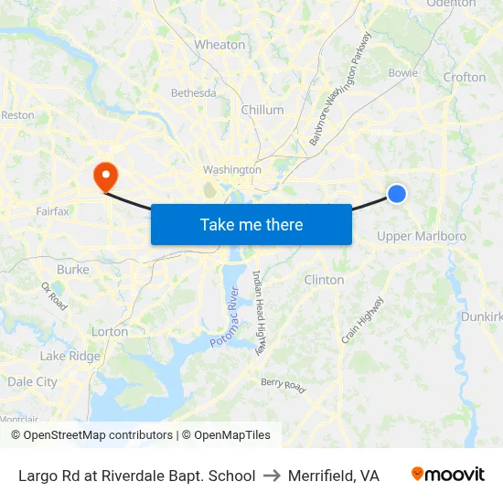 Largo Rd at Riverdale Bapt. School to Merrifield, VA map