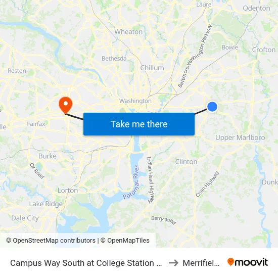 Campus Way South at College Station Drive (Pgcc) to Merrifield, VA map