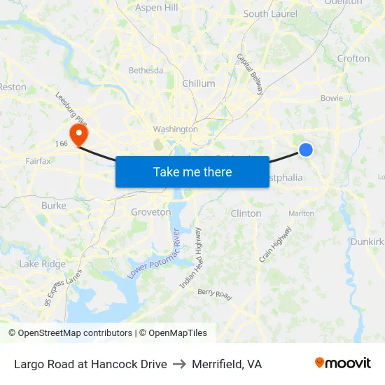 Largo Road at Hancock Drive to Merrifield, VA map