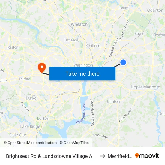 Brightseat Rd & Landsdowne Village Apartments to Merrifield, VA map