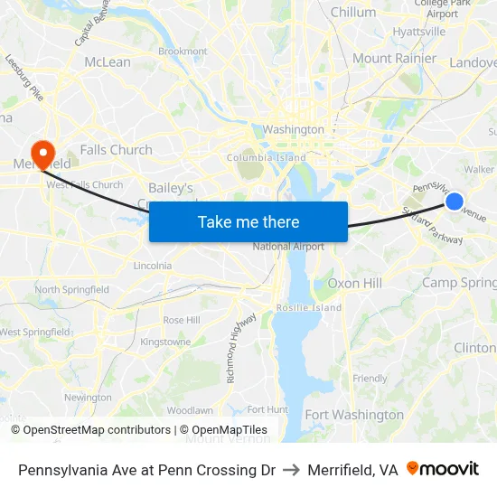 Pennsylvania Ave at Penn Crossing Dr to Merrifield, VA map