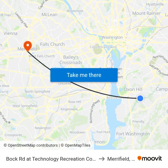 Bock Rd at Technology Recreation Complex to Merrifield, VA map