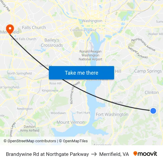 Brandywine Rd at Northgate Parkway to Merrifield, VA map