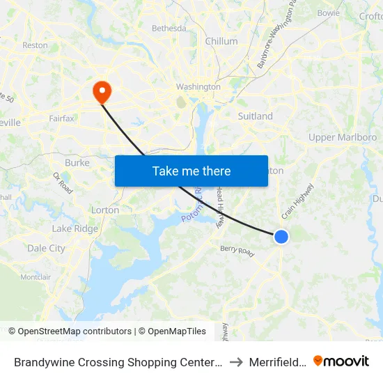 Brandywine Crossing Shopping Center at Target to Merrifield, VA map