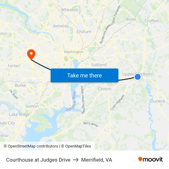 Courthouse at Judges Drive to Merrifield, VA map